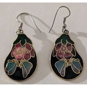 CLOISONNE BUTERRFLY & FLOWERS POST EARRINGS MULTICOLOR ENAMEL VINTAGE HTF EUC C